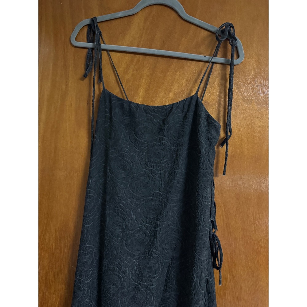 Lisa Says Gah Mar Tie Midi Dress Black Rose Jacquard Side Tie Spaghetti Strap S - Picture 3 of 10
